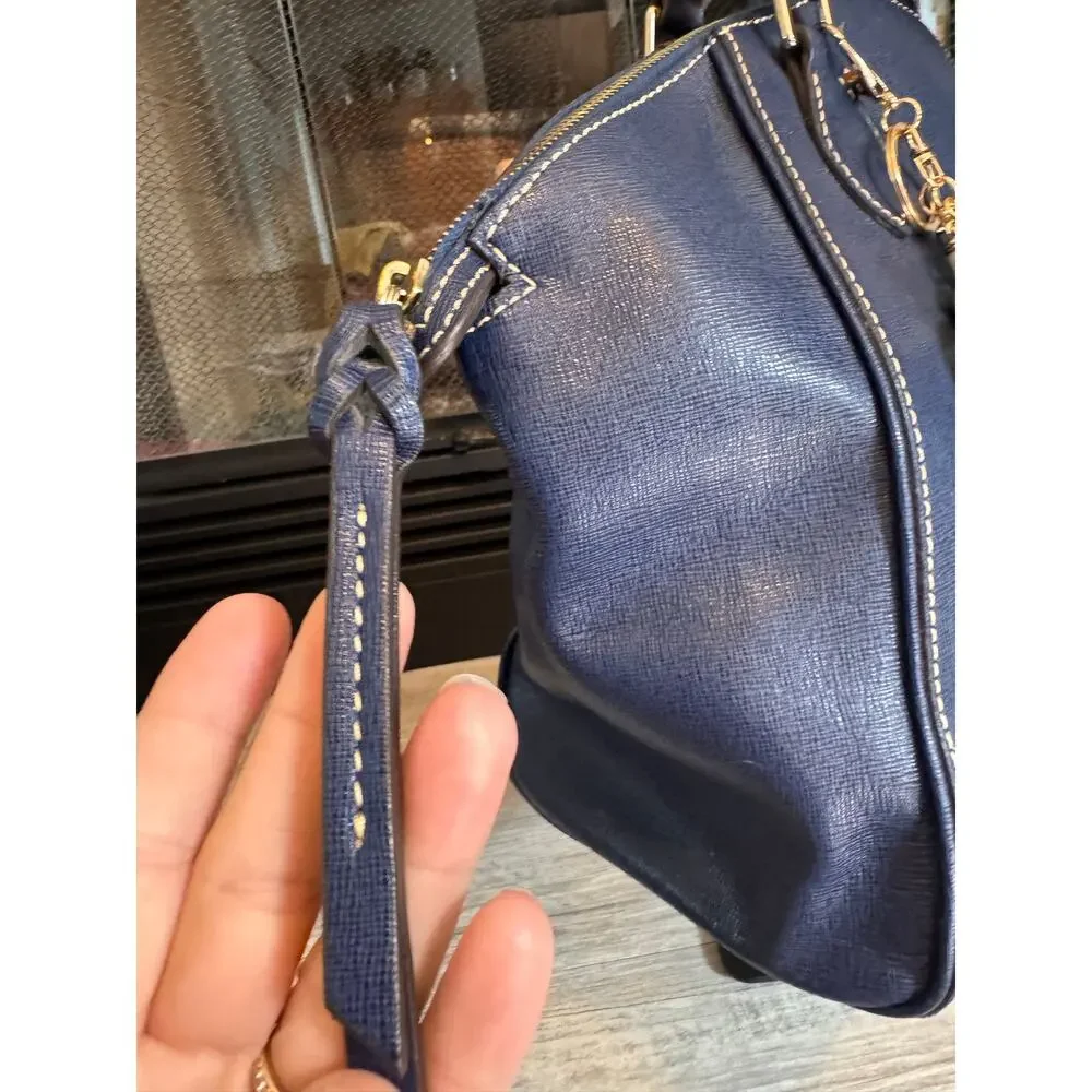 Dooney and Bourke blue Saffiano Leather large Sydney Satchel handbag with charm